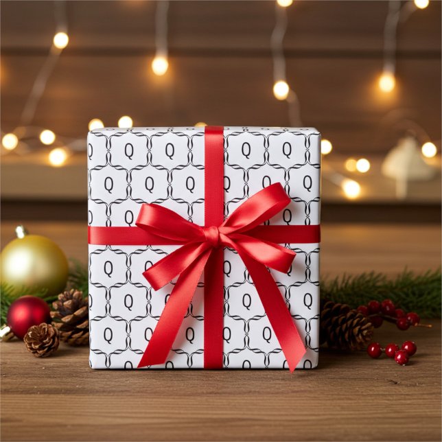 Papel De Regalo Elegante Monograma personalizado en blanco y negro (Subido por el creador)