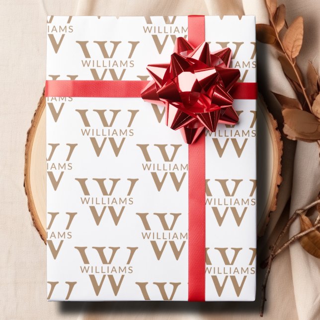 Papel De Regalo Elegante Monograma Personalizado Personalizado Bla (Elegant Personalized Monogram Name Custom White Wrapping Paper)