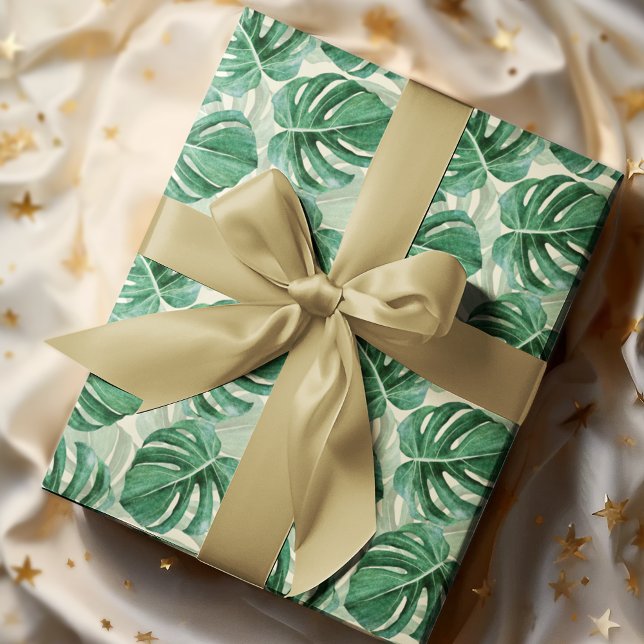 Papel De Regalo Elegante Monstera Verde Verde azulado (Subido por el creador)