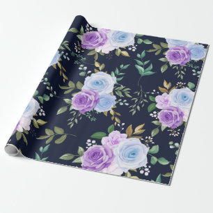 Papel De Regalo Elegante morado, azul floral