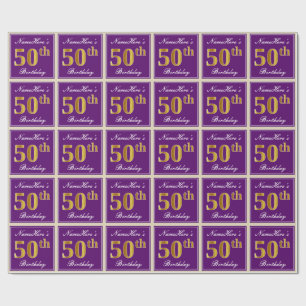 Papel De Regalo Elegante, Morado, Dorado Falso Cumpleaños 50 + Nom