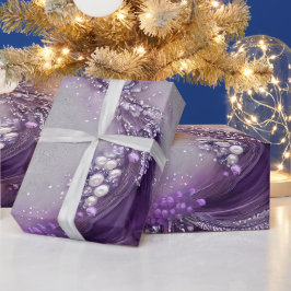 Papel De Regalo Elegante Morado Floral y Perla