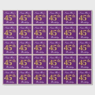 Papel De Regalo Elegante, morado, oro falso 45 cumpleaños + nombre