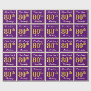 Papel De Regalo Elegante, morado, oro falso 80 cumpleaños + nombre
