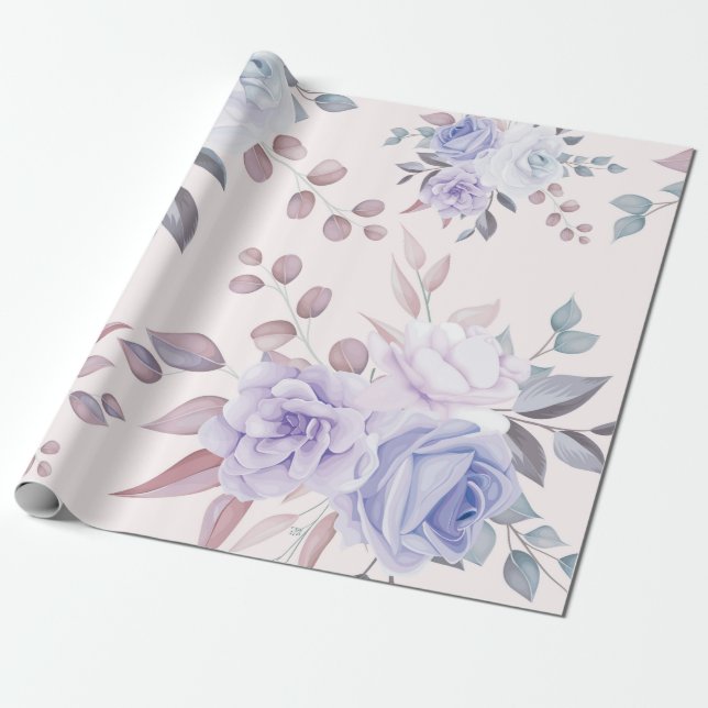 Papel De Regalo Elegante morado rosa floral (Desenrollado)