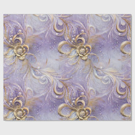 Papel De Regalo Elegante morado y dorado batido de plumas