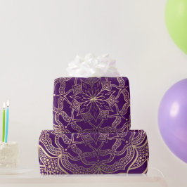 Papel De Regalo Elegante Morado Y Oro Mandala Oscuro Boho Floral