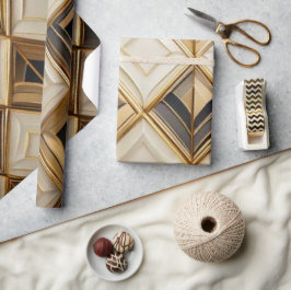 Papel De Regalo Elegante Mosaico Geométrico Art Déco en Oro y Crem