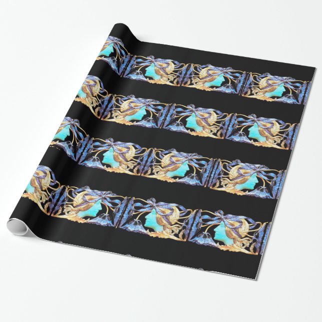 PAPEL DE REGALO ELEGANTE MUJER BELLEZA JEWEL /LADY,BLUE BOW,FLORES (Desenrollado)