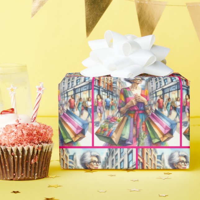 Papel De Regalo Elegante mujer de ciudad compradora (Fiesta de cumpleaños )