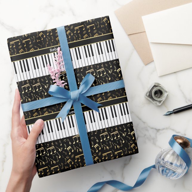 Papel De Regalo Elegante música dorada nota teclas de piano (Regalar)