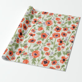 Papel De Regalo Elegante Naranja acuarela Poppy Floral Patrón