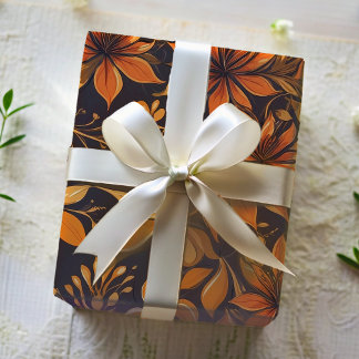Papel De Regalo Elegante Naranja botánico oro floral africano