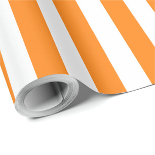Papel De Regalo Elegante Naranja brillante y patrón rayado blanco