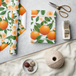 Papel De Regalo Elegante Naranja Floral de Valencia