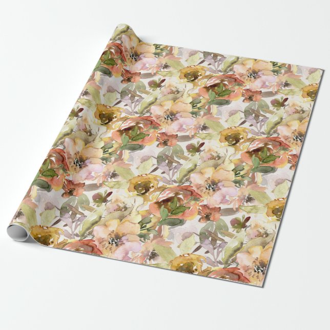 Papel De Regalo Elegante Naranja quemado Otoño Amarillo Floral de  (Desenrollado)