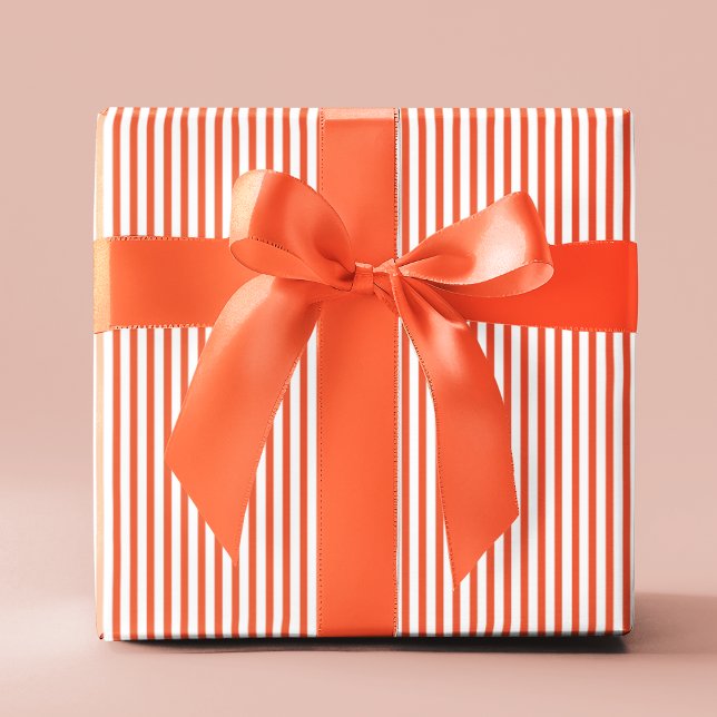 Papel De Regalo Elegante Naranja y franjas finas blancas (Elegant Striped Wrapping in Orange & White. Chic & Timeless. For All Occasions and  All Ages.)