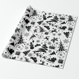 Papel De Regalo Elegante Navidad alegre en blanco y negro 