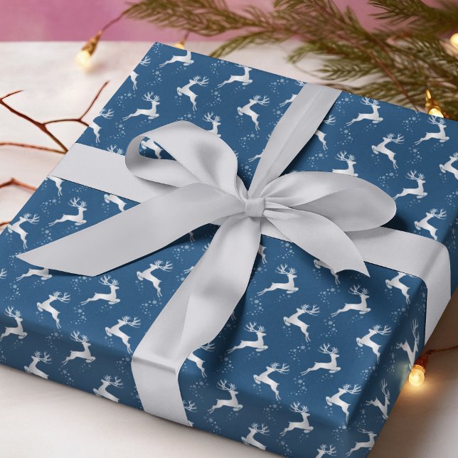 Papel De Regalo Elegante Navidad azul de reno plateado (Subido por el creador)