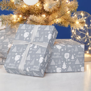 Papel De Regalo Elegante Navidad blanca y gris Feliz 