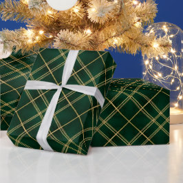 Papel De Regalo Elegante Navidad Cuadros Esmeralda Dorada