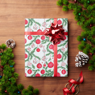 Papel De Regalo Elegante Navidad en Rojo y Verde Acuarela
