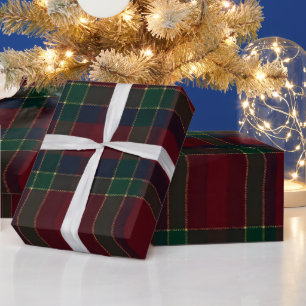 Papel De Regalo Elegante Navidad en Tartán Rojo Verde Dorado