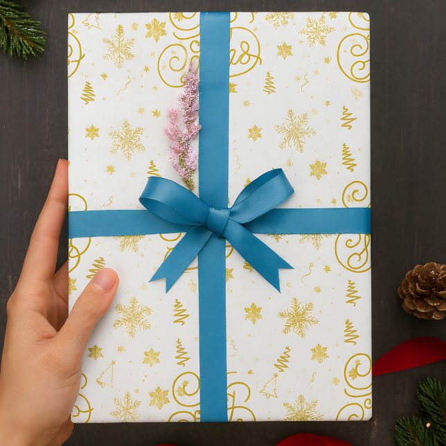 Papel De Regalo Elegante Navidad festiva blanca y dorada (Subido por el creador)