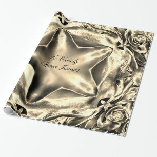 Papel De Regalo Elegante Navidad Metálico Silver Gold Star