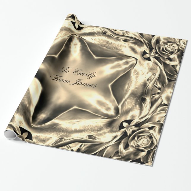 Papel De Regalo Elegante Navidad Metálico Silver Gold Star (Desenrollado)