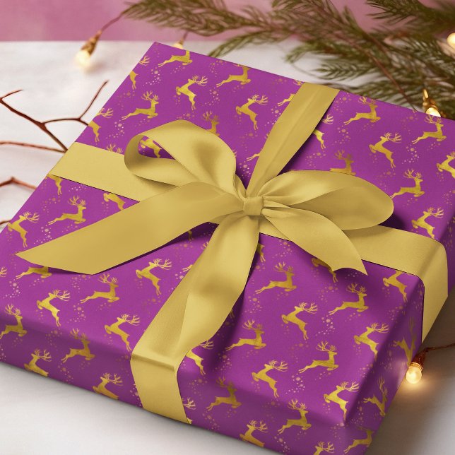 Papel De Regalo Elegante Navidad morado de renos dorados (Subido por el creador)