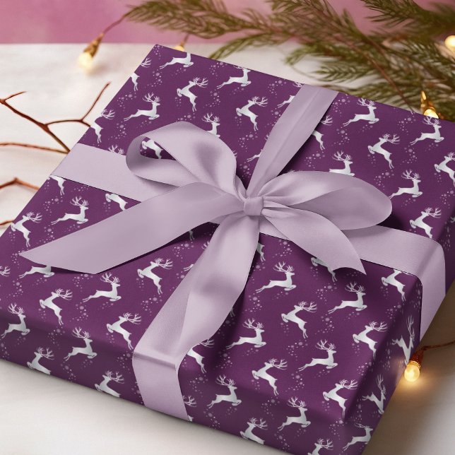 Papel De Regalo Elegante Navidad morado de renos plateados (Subido por el creador)