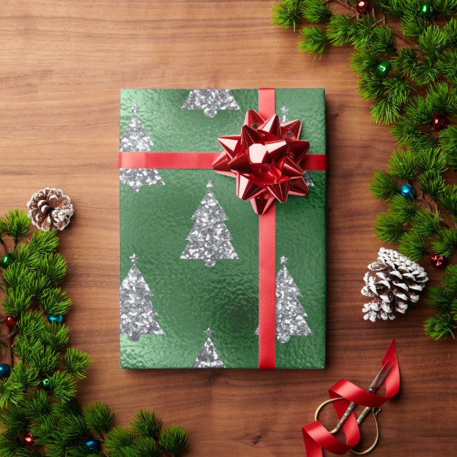 Papel De Regalo Elegante Navidad Verde Plata Fiesta de Árboles de  (Regalo de vacaciones)