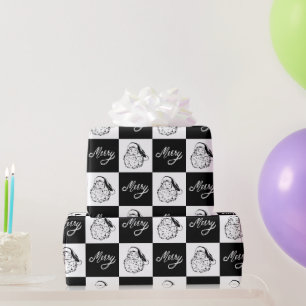 Papel De Regalo Elegante Navidad Vintage Santa Negro y Blanco