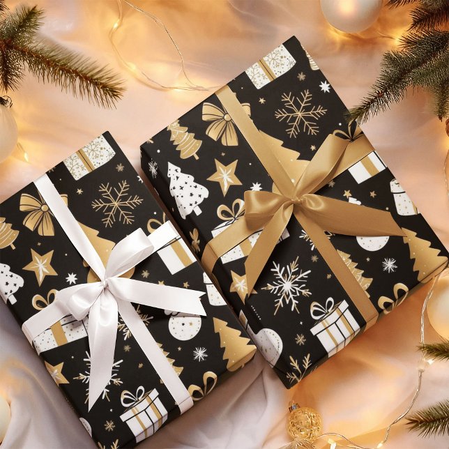Papel De Regalo Elegante Navidades blancos de oro negro de línea d (Subido por el creador)