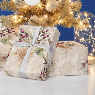 Papel De Regalo Elegante Navidades botánicos de acuarela rústica