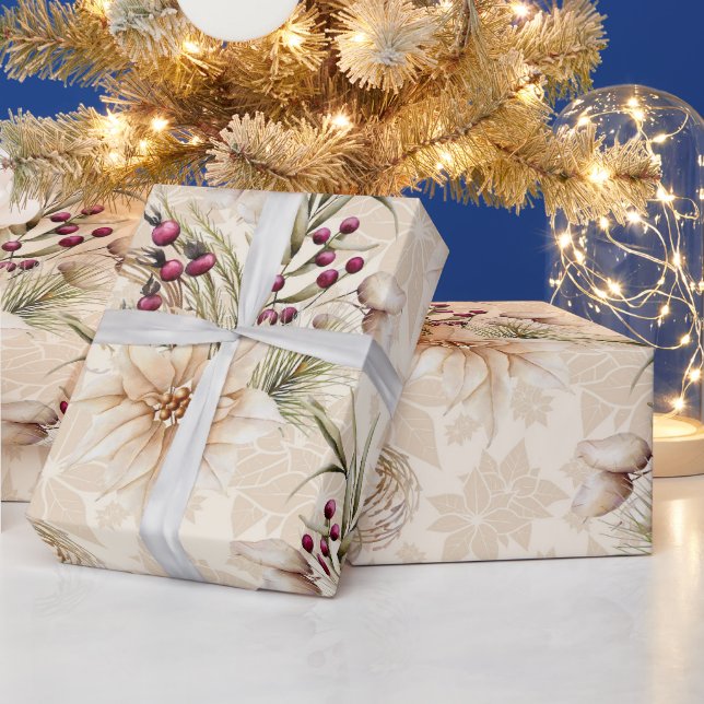 Papel De Regalo Elegante Navidades botánicos de acuarela rústica (Vacaciones)