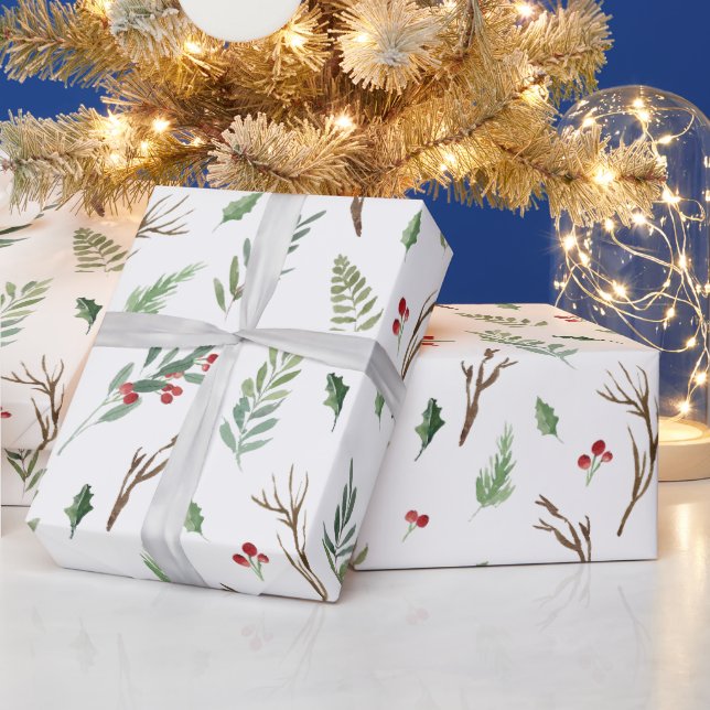 Papel De Regalo Elegante Navidades de acuarela Red Berry Botánico (Vacaciones)
