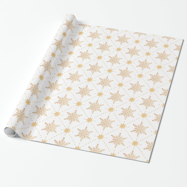 Papel De Regalo Elegante Navidades Faux Gold Snowflakes Patttern (Desenrollado)