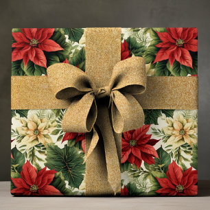 Papel De Regalo Elegante Navidades florales de Poinsettia Roja