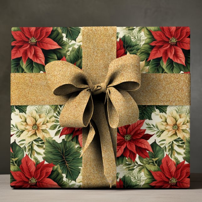 Papel De Regalo Elegante Navidades florales de Poinsettia Roja (Subido por el creador)