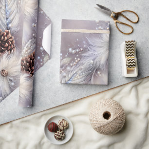 Papel De Regalo Elegante Navidades plateados y de pino floral