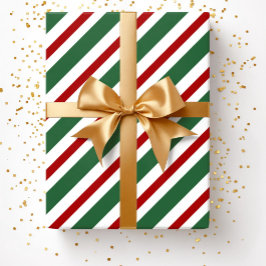 Papel De Regalo Elegante Navideño Verde Rojo Rayas Navidad