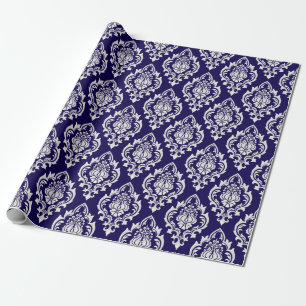Papel De Regalo Elegante Navy Blue White Damask Pattern Luxury