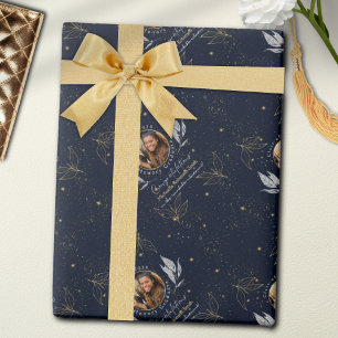 Papel De Regalo Elegante Navy Gold Felicitaciones Graduación