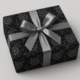 Papel De Regalo Elegante negro con damasco de plata