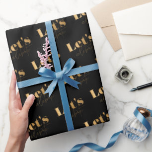 Papel De Regalo Elegante Negro Oro Celebremos Cumpleaños