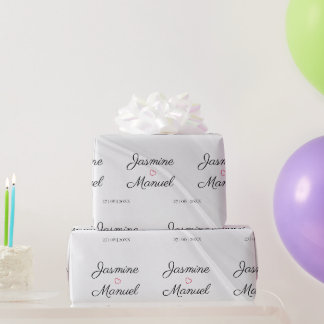 Papel De Regalo Elegante Negro sobre Blanco con nombres de recién