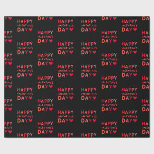 Papel De Regalo Elegante negro y rosa rojo feliz día de San Valent