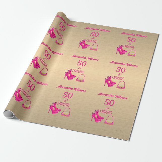 Papel De Regalo Elegante nombre de tacones altos rosados de oro de (Desenrollado)